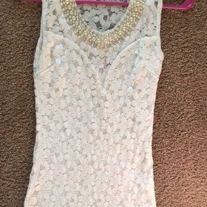 Lace Sleeveless Top with Pearls